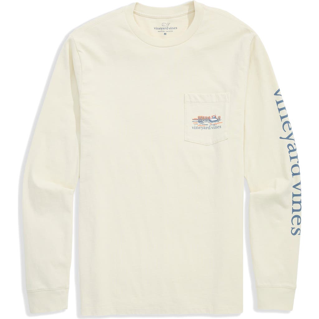 Vineyard Vines Dockside Autumn Wakes Long Sleeve Pocket Graphic T-shirt In Gray