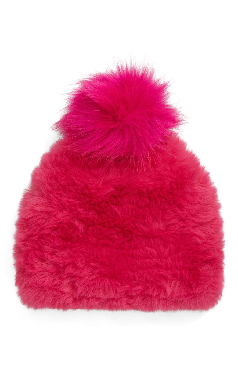 Jocelyn Faux Fur Beanie with Pom, Main, color, Hot Pink