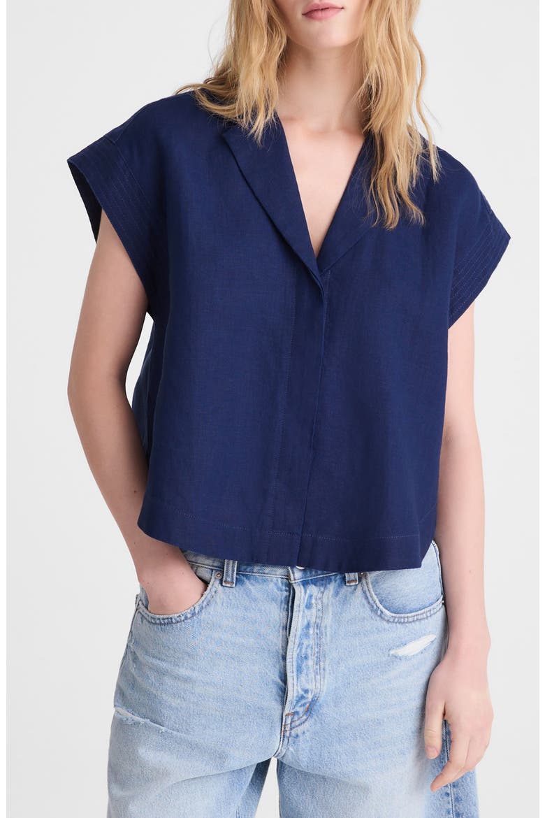 Notch Collar Linen Popover Shirt, Main, color, CLASSIC INDIGO
