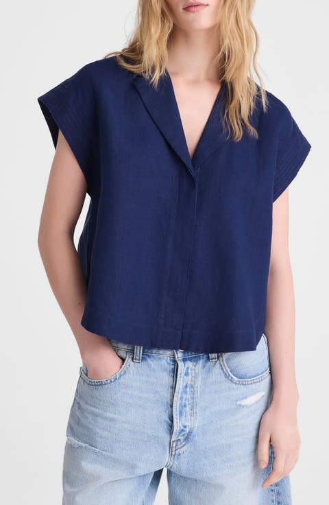 Notch Collar Linen Popover Shirt