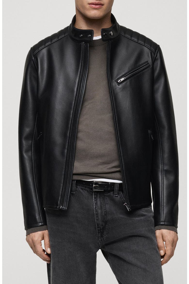 Faux Leather Biker Jacket, Main, color, BLACK