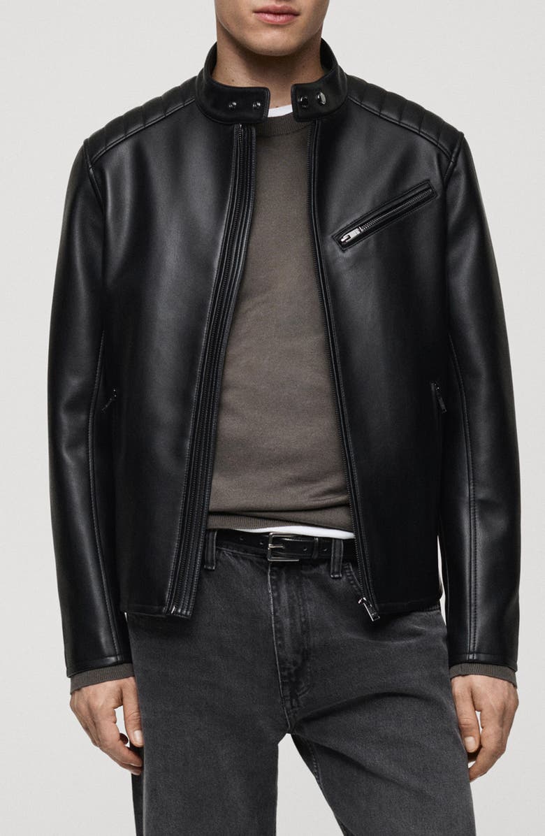 MANGO Faux Leather Biker Jacket, Main, color, 