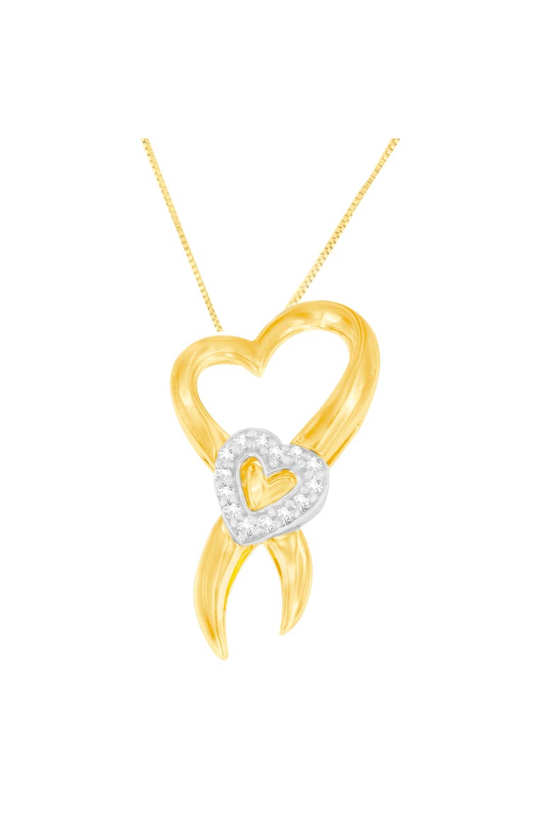10K Two-Tone Gold 1/10 cttw Diamond Heart Pendant Necklace, Alternate, color, Yellow