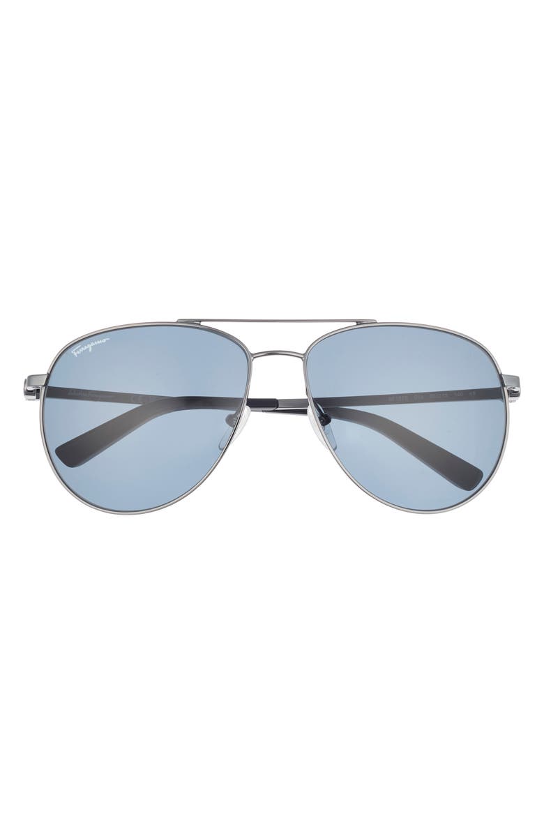 FERRAGAMO 60mm Aviator Sunglasses, Main, color, Dark Gun