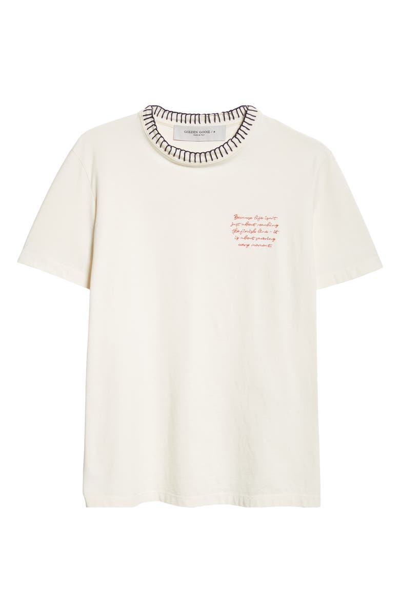 Golden Goose Whipstitch Logo Embroidered Cotton Blend T-Shirt, Alternate, color, Heritage White/ Blue/ Red