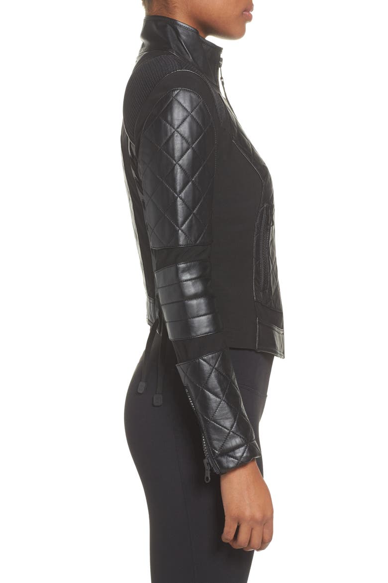 Leather & Mesh Moto Jacket, Alternate, color, BLACK