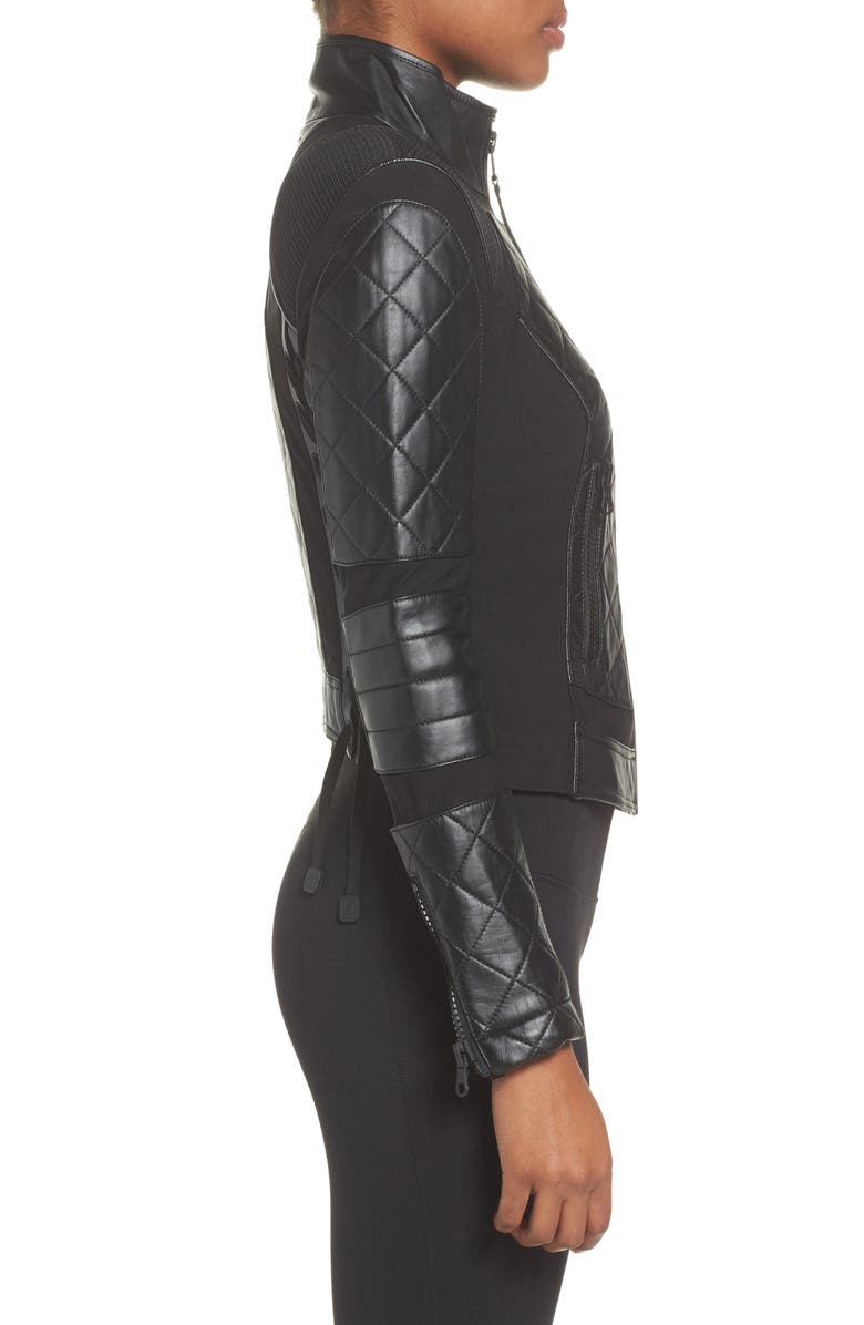 Blanc Noir Leather & Mesh Moto Jacket, Alternate, color,