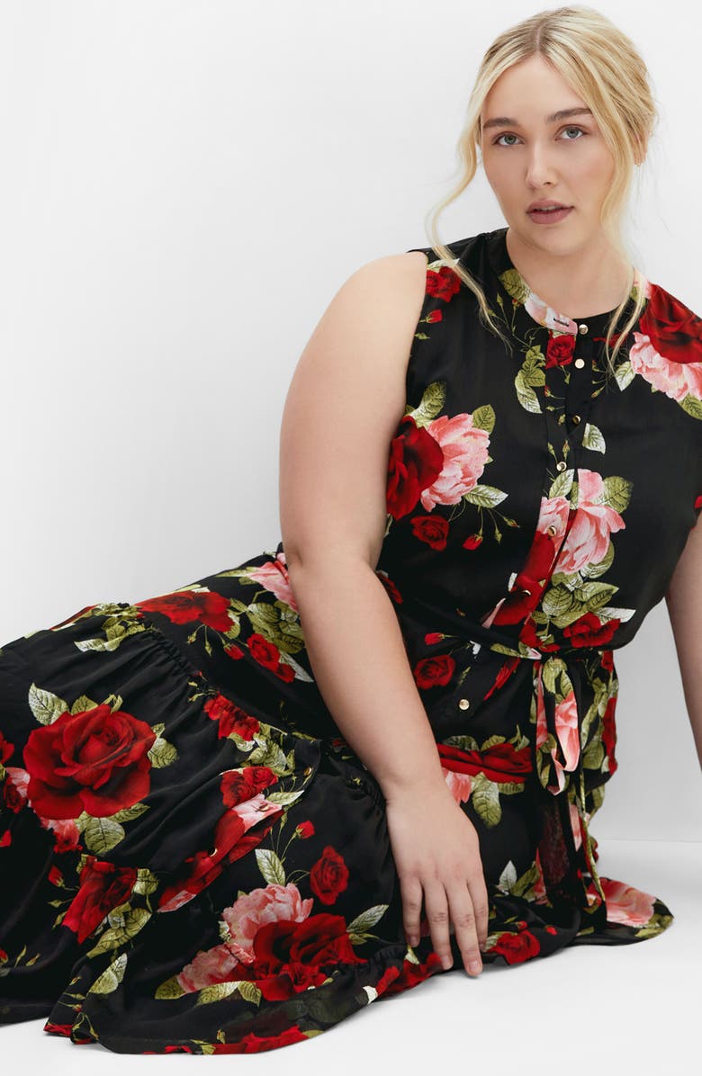 City Chic Roma Print Tie Waist Maxi Dress, Alternate, color,