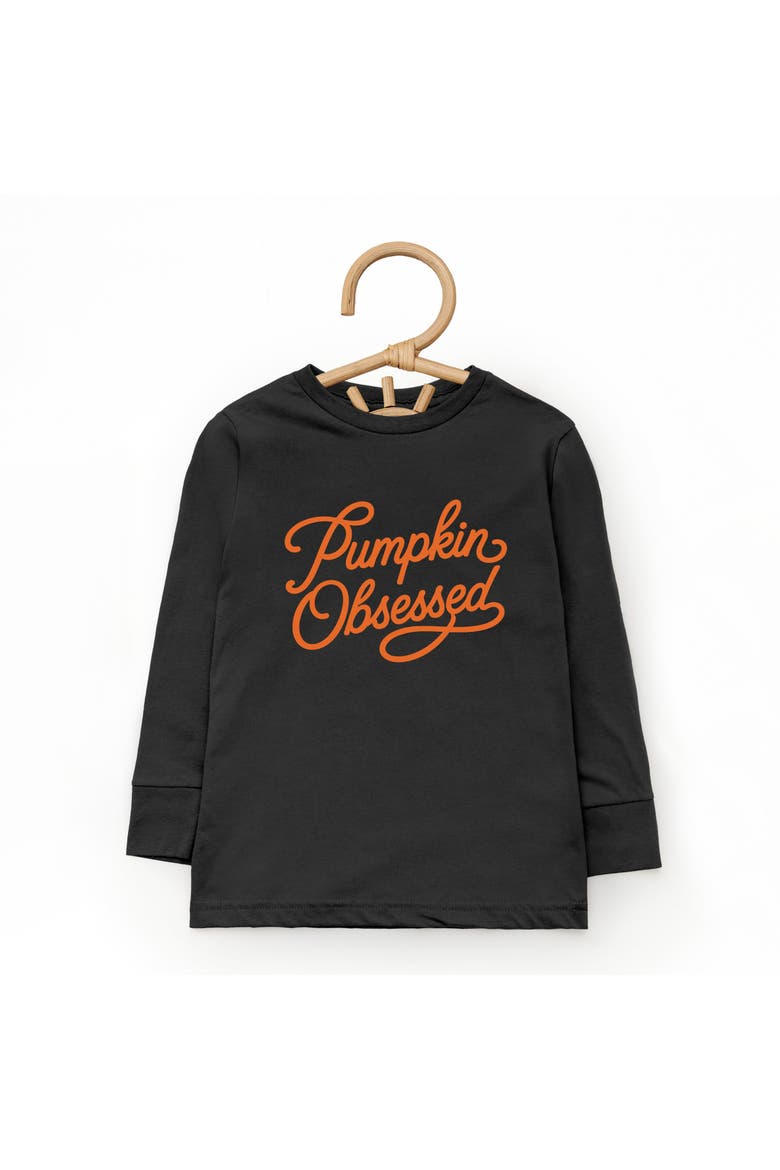 Pumpkin Obsessed Cursive Toddler Long Sleeve Graphic Tee, Alternate, color, Black