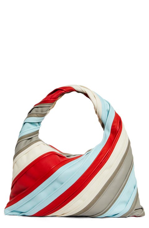 Small Hop Stripe Leather Hobo Bag