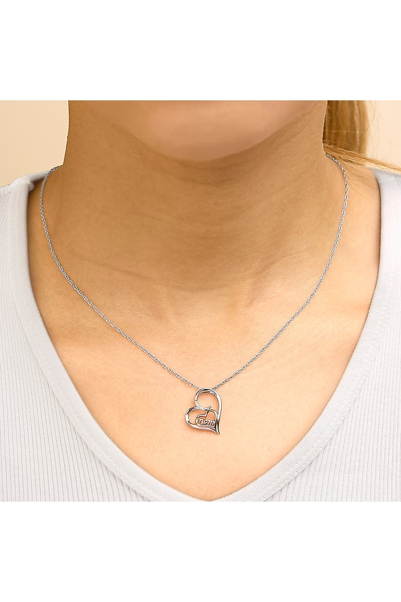 14K Rose Gold Plated Sterling Silver Diamond Accent Mom Heart Pendant Necklace, Alternate, color, White Gold over Silver