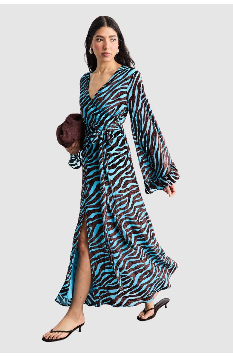 Warehouse Burnout Velvet Plunge Maxi Dress, Main, color, Blue