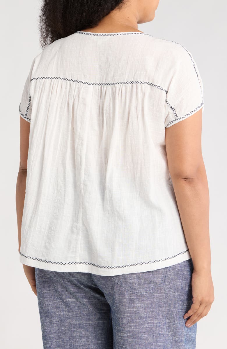 MAX STUDIO Short Sleeve Embroidered Top, Alternate, color, White/ Navy Blooms