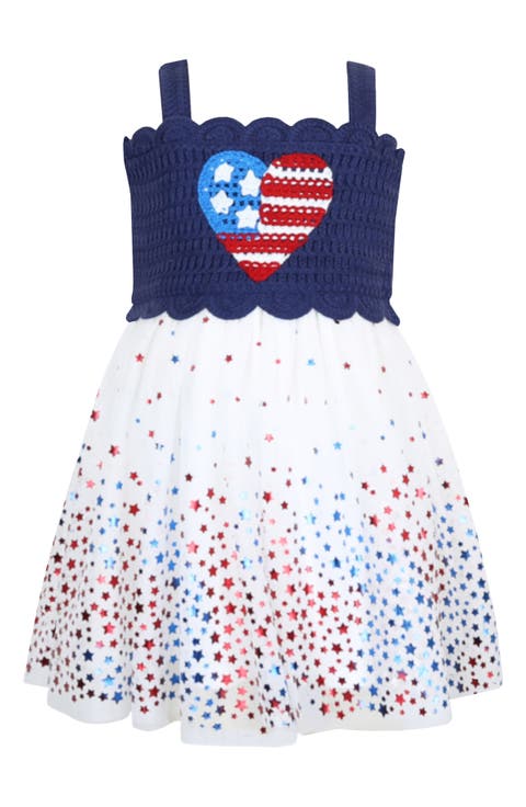 Heart Flag Knit Bodice Mesh Skirt Dress (Baby)