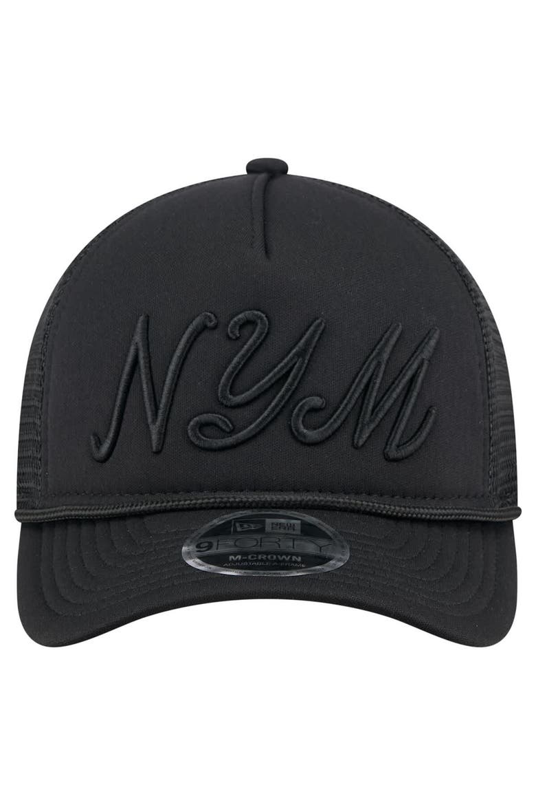 Men's New Era Black New York Mets City Initial 9FORTY A-Frame M-Crown Adjustable Trucker Hat, Alternate, color, Black