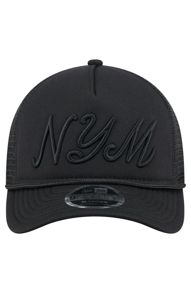 New Era Men's New Era Black New York Mets City Initial 9FORTY A-Frame M-Crown Adjustable Trucker Hat, Alternate, color, Black
