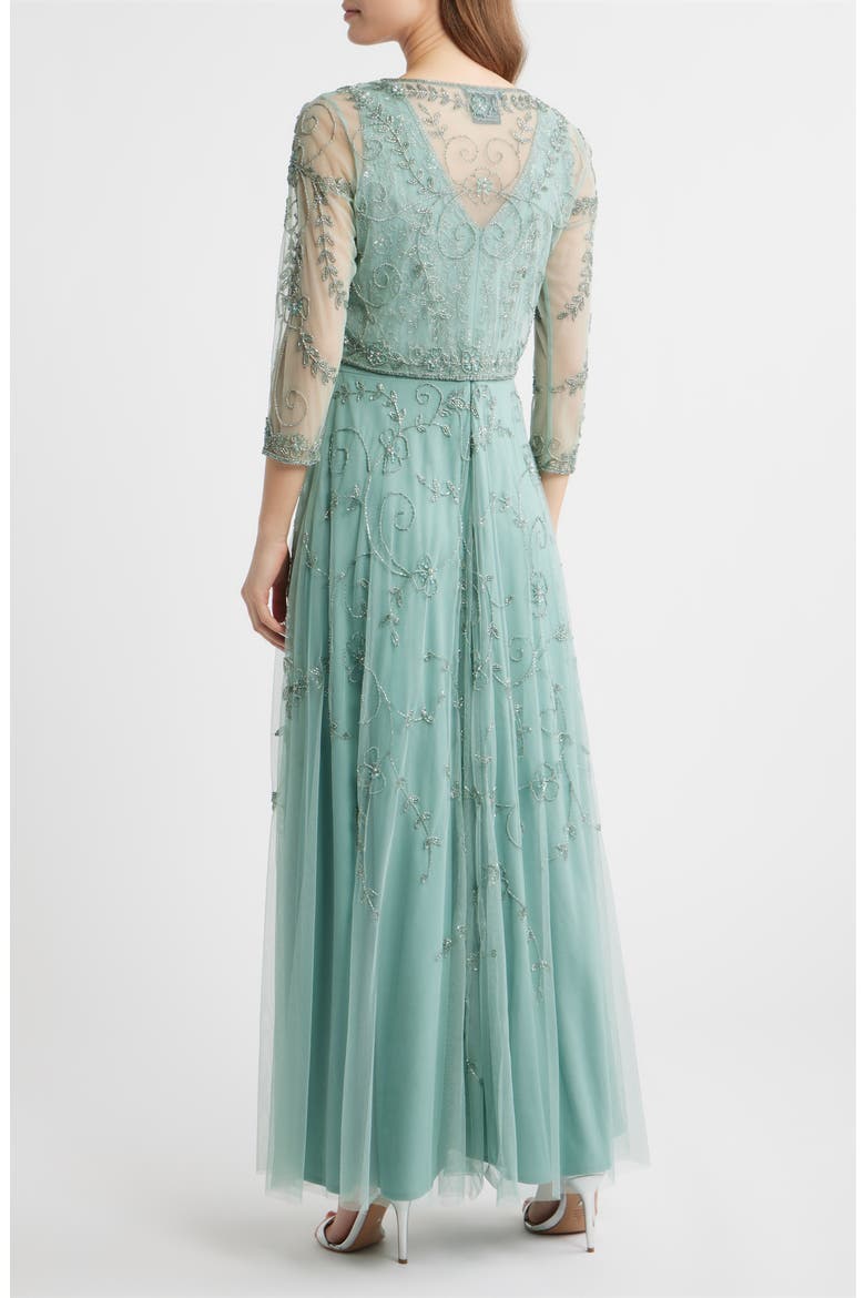 Beaded Mesh Gown with Jacket, Alternate, color, MINT