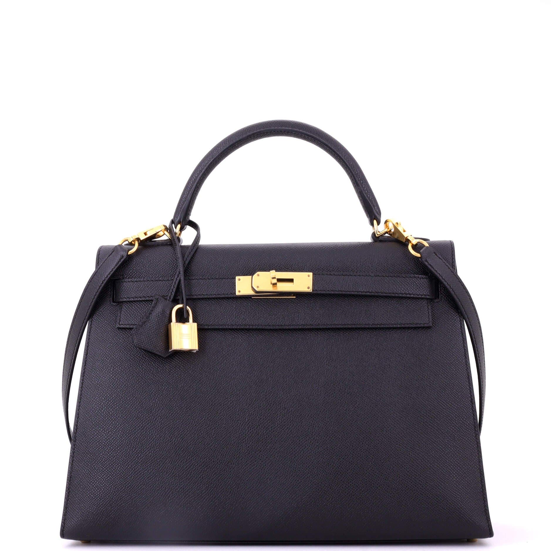 Pre-Owned Hermes Kelly Handbag Black Epsom with Gold Hardware 32, Main, color, Noir
