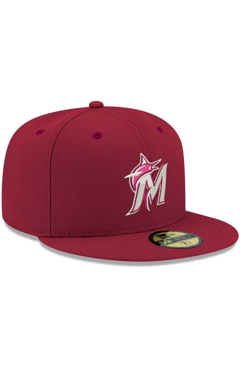 New Era Men's New Era Cardinal Miami Marlins White Logo 59FIFTY Fitted Hat, Alternate, color, Cardinal