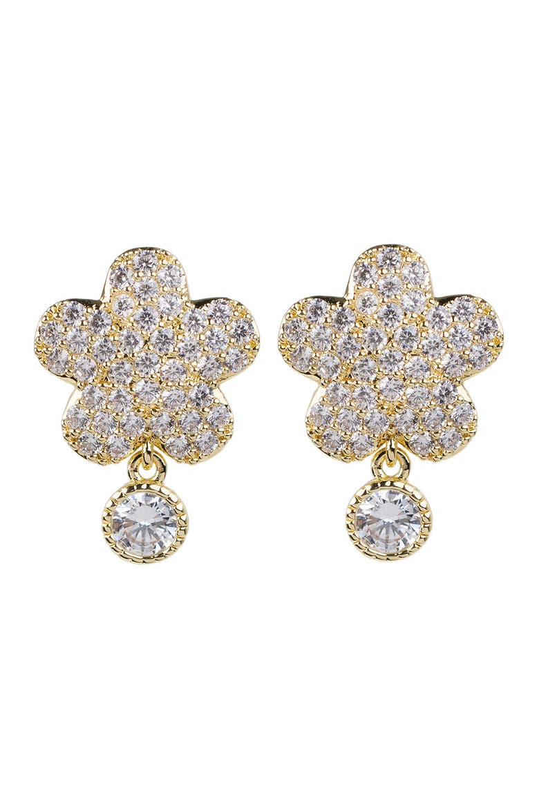 Round-Cut CZ Floral Shape Drop Earrings, Main, color, CLEAR-GOLD