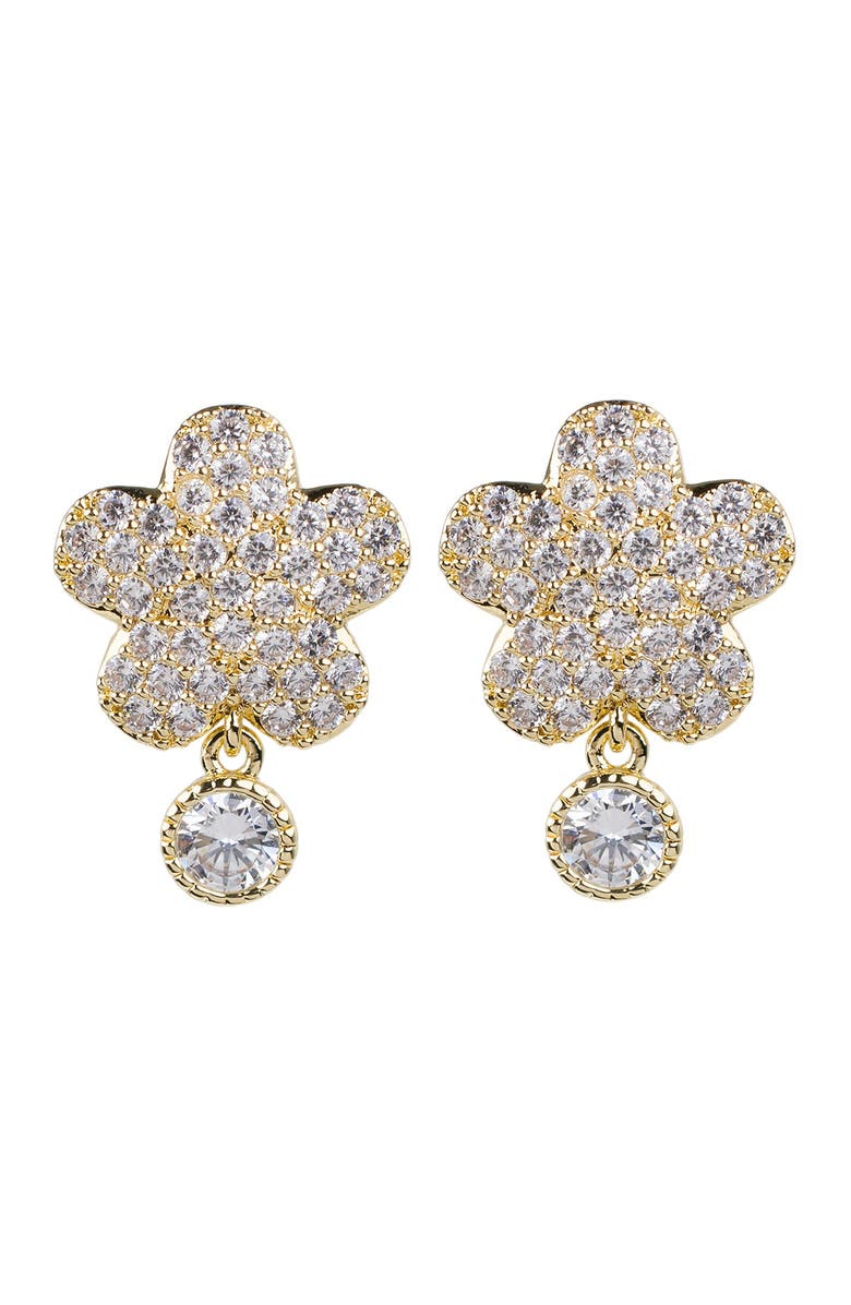CZ by Kenneth Jay Lane Round-Cut CZ Floral Shape Drop Earrings, Main, color, 