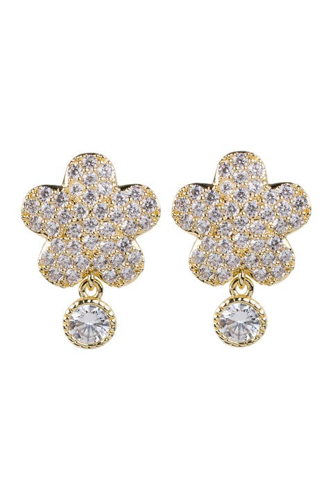 Round-Cut CZ Floral Shape Drop Earrings
