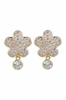 Round-Cut CZ Floral Shape Drop Earrings