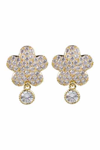 Round-Cut CZ Floral Shape Drop Earrings