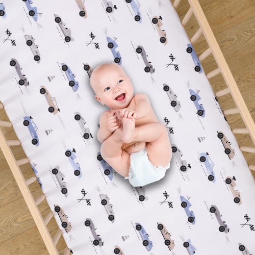Lambs & Ivy Little Racer 3-piece Cars/transportation Baby Crib Bedding Set In Blue