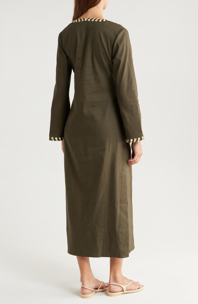 Simkhai Dalta Long Sleeve Linen Blend Maxi Dress, Alternate, color, Army