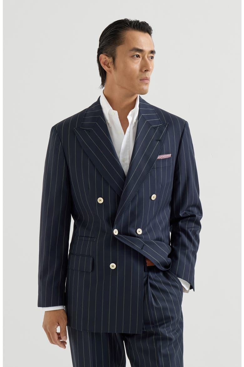 Super 150s virgin wool wide chalk stripe batavia one-and-a-half breasted Tailor blazer, Main, color, Blue
