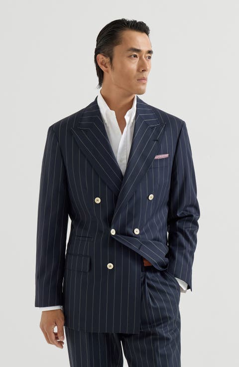 Super 150s virgin wool wide chalk stripe batavia one-and-a-half breasted Tailor blazer