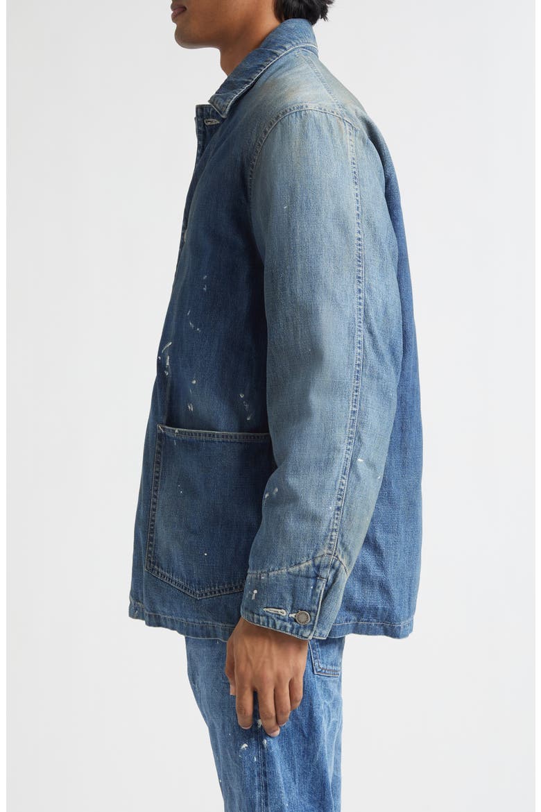 Distressed Denim Down Chore Jacket, Alternate, color, INDIGO
