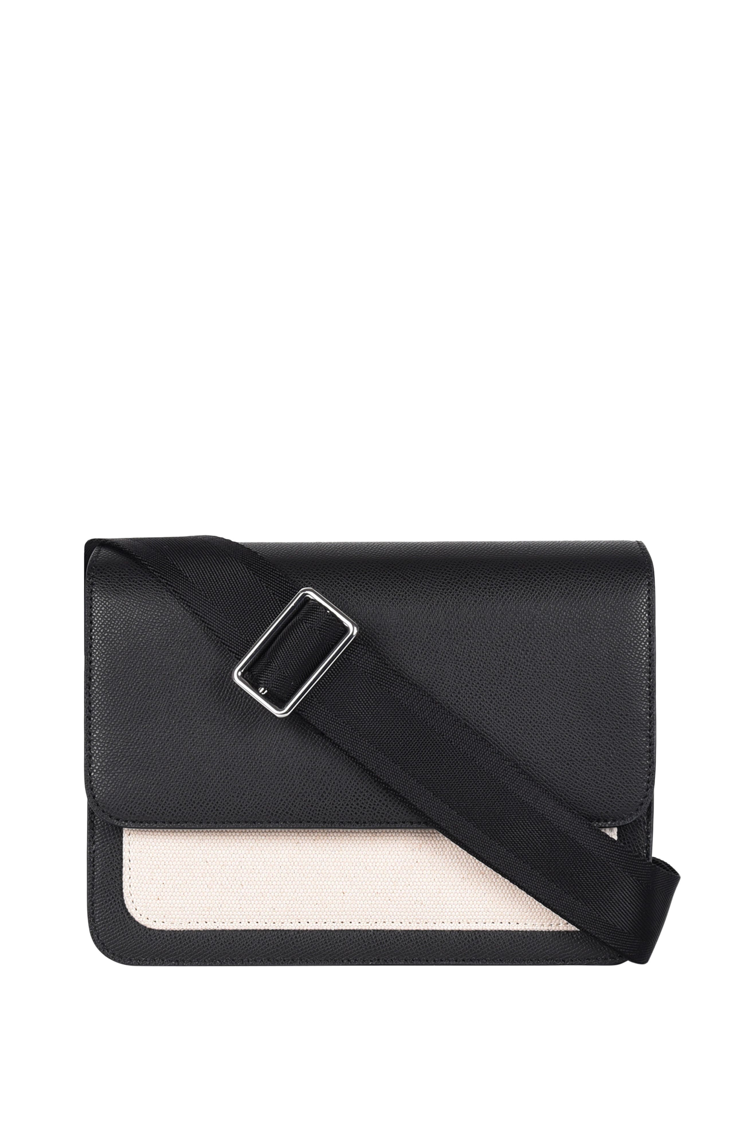 HYER GOODS Upcycled Leather and Canvas Convertible Crossbody Satchel, Main, color, 