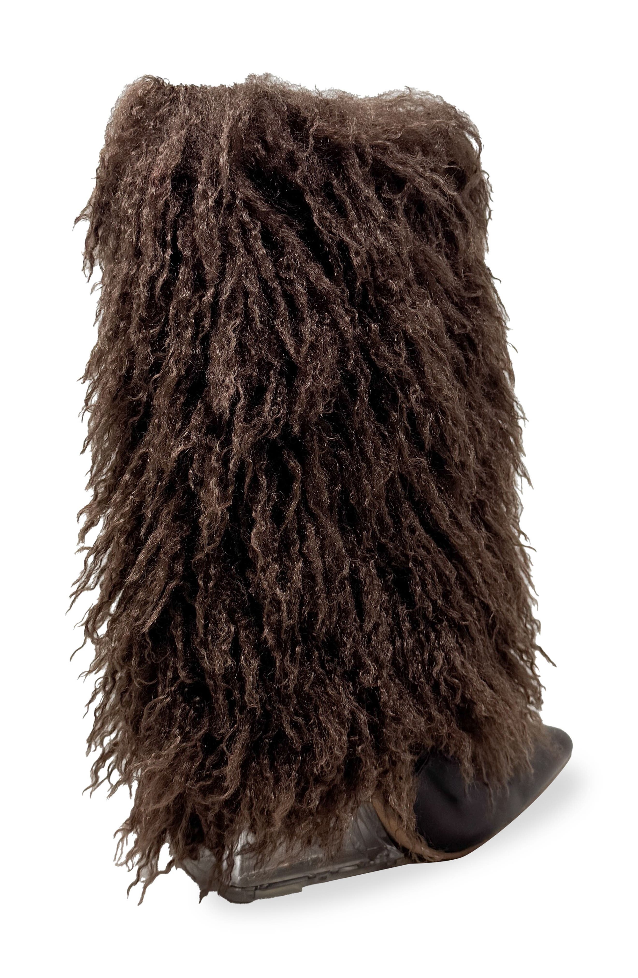 CHASE AND CHLOE Megham Faux Fur Wedge Heel Bootie, Alternate, color, Brown