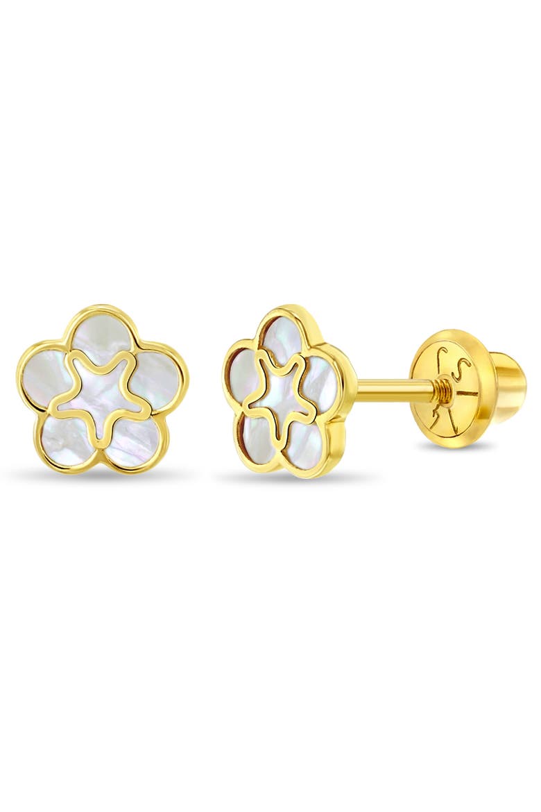 14k Mother of Pearl Flower Earrings, Main, color, Gold