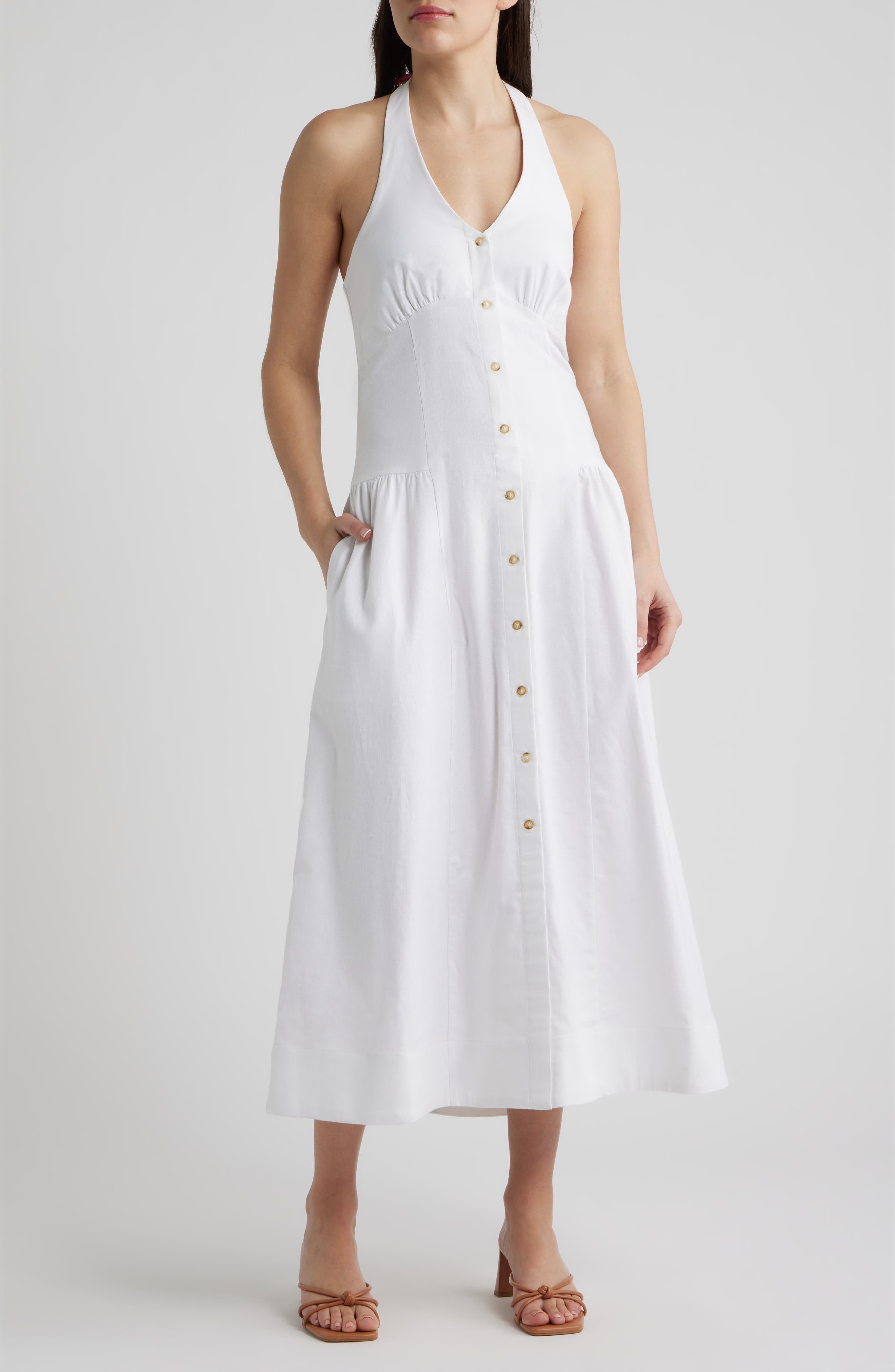 Linen Blend Halter Maxi Dress
