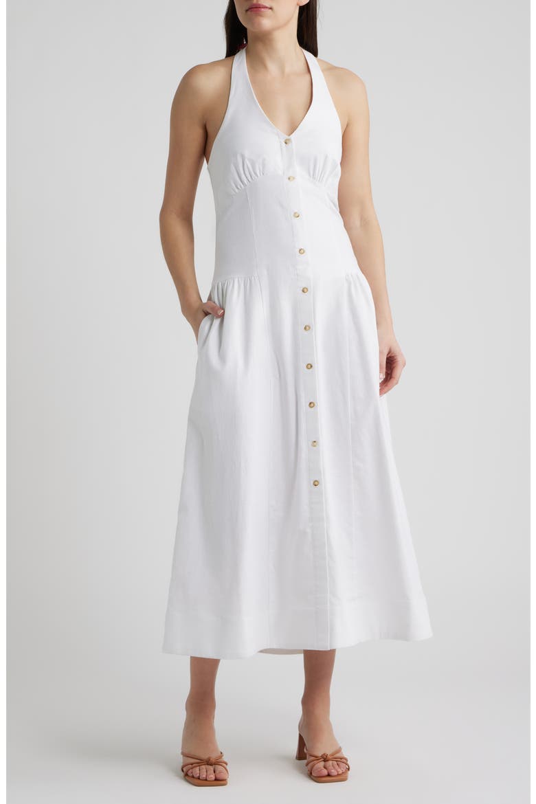 Linen Blend Halter Maxi Dress, Main, color, BRIGHT WHITE