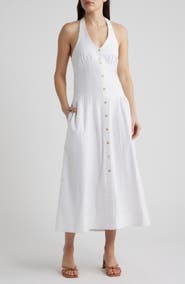 Bernardo Linen Blend Halter Maxi Dress