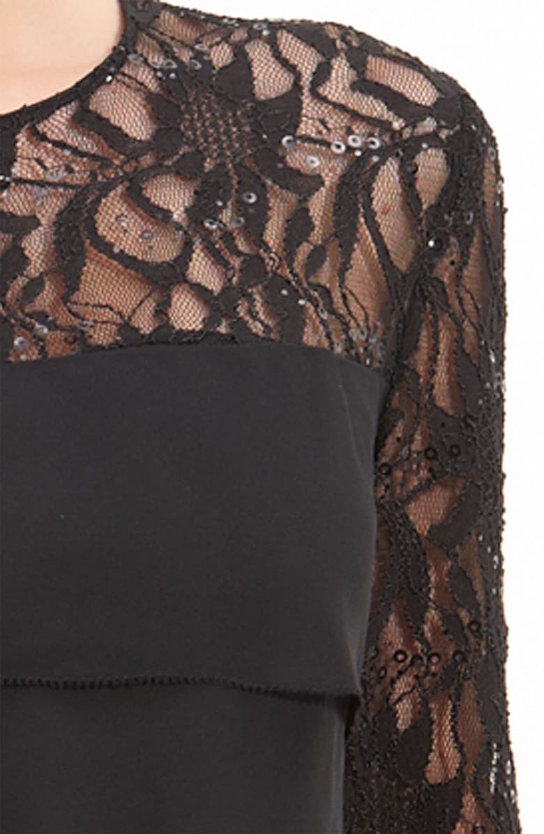 Alex Evenings Tiered Chiffon & Lace Sheath Dress, Alternate, color, 