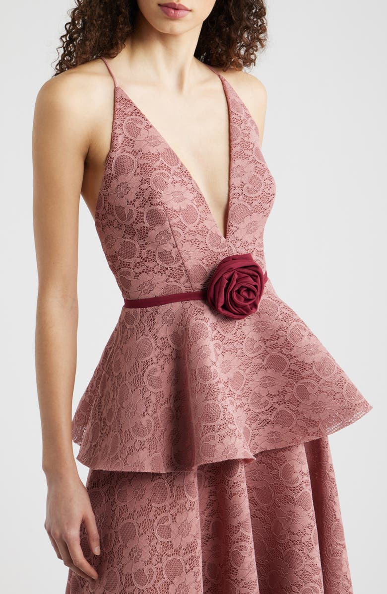 Black Halo Almira Floral Lace Peplum Cocktail Dress, Alternate, color, Desert Rose