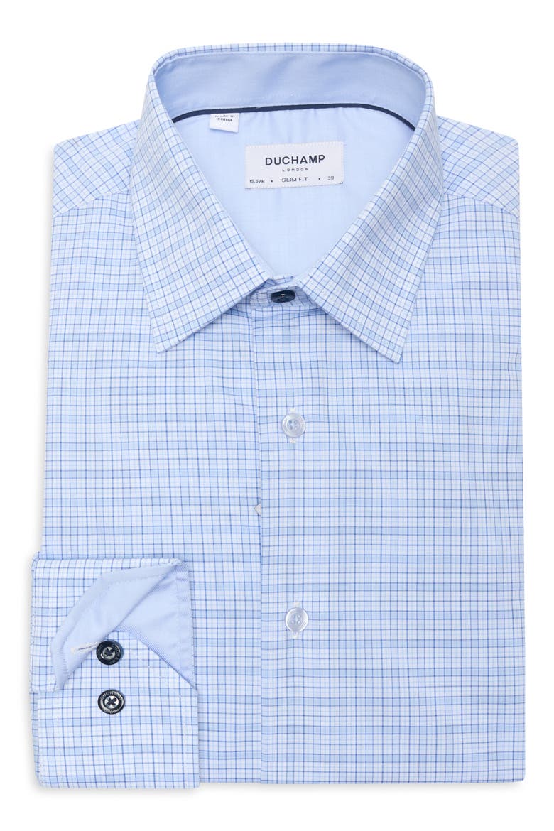 Plaid Print Slim Fit Dress Shirt, Alternate, color, BLUE