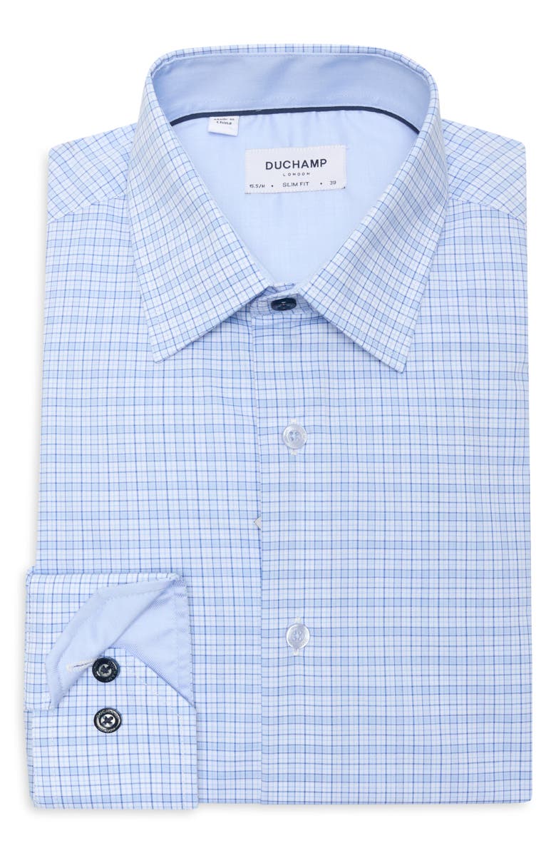 Duchamp Plaid Print Slim Fit Dress Shirt, Alternate, color, Blue