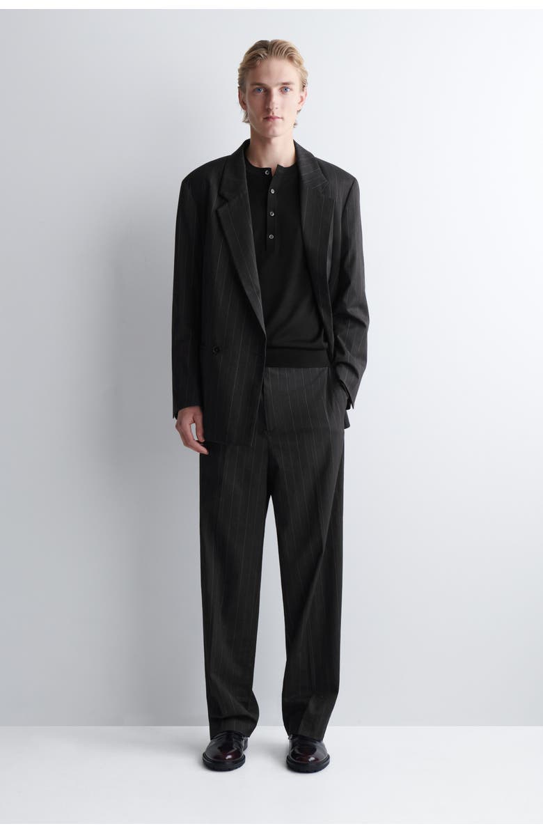 COS Slim Merino Wool Henley Top, Alternate, color, Black