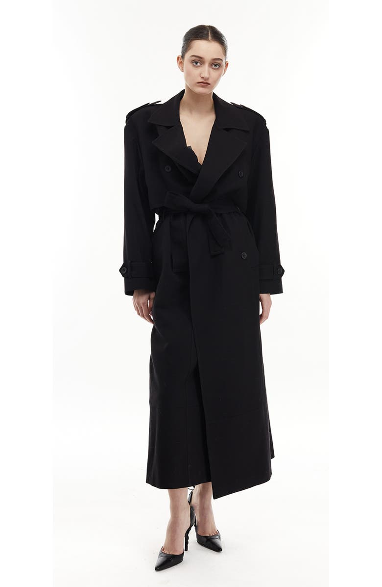 Mother of All Brooklyn Long Trench Coat, Alternate, color, Black