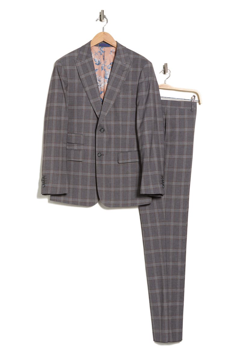 Trim Fit Plaid Two-Piece Suit, Alternate, color, BROWN