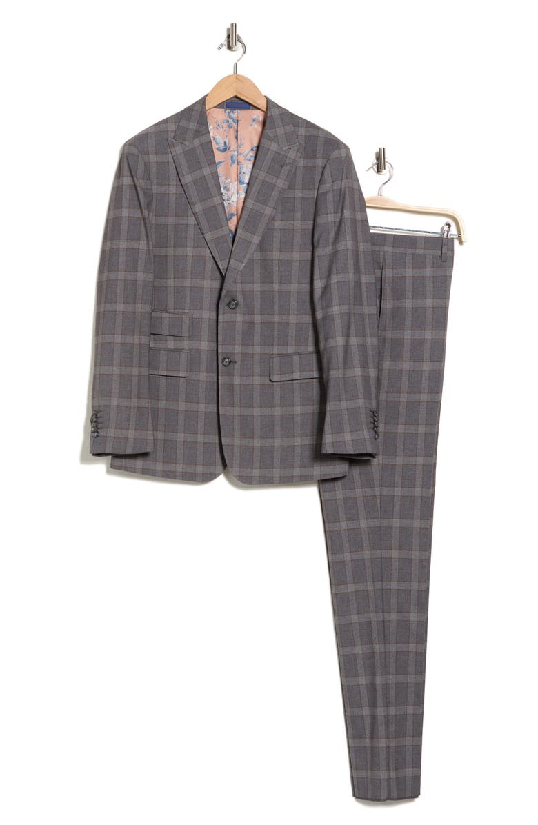 English Laundry Trim Fit Plaid Two-Piece Suit, Alternate, color, Brown