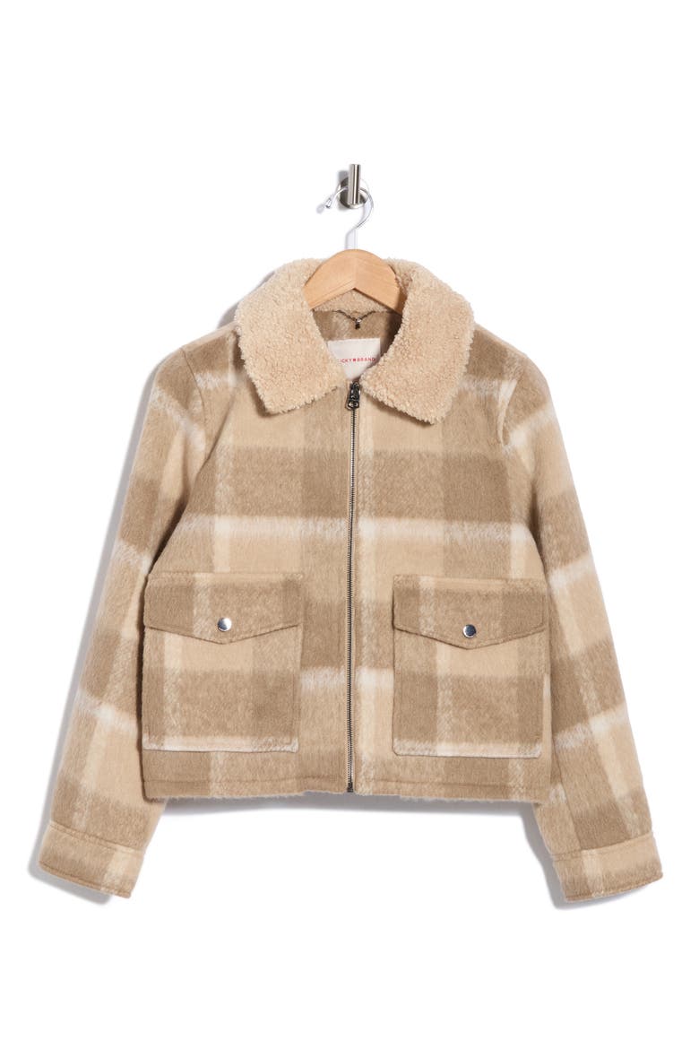 Plaid Faux Fur Crop Jacket, Alternate, color, BEIGE PLAID