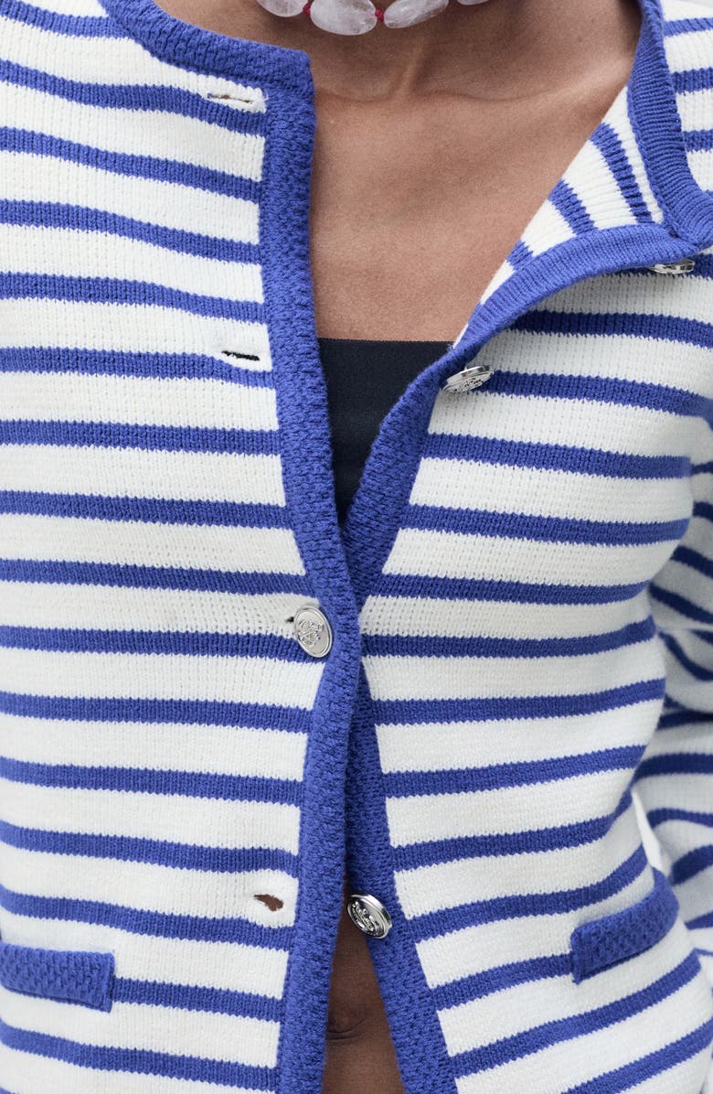 MANGO Stripe Cotton Blend Cardigan, Alternate, color, Blue
