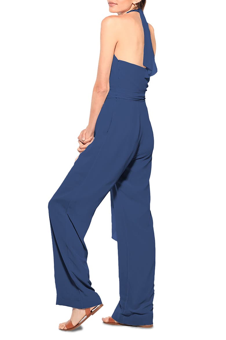 August Scarlette Faux Wrap Chiffon Halter Jumpsuit, Alternate, color, TANGLED UP IN BLUE